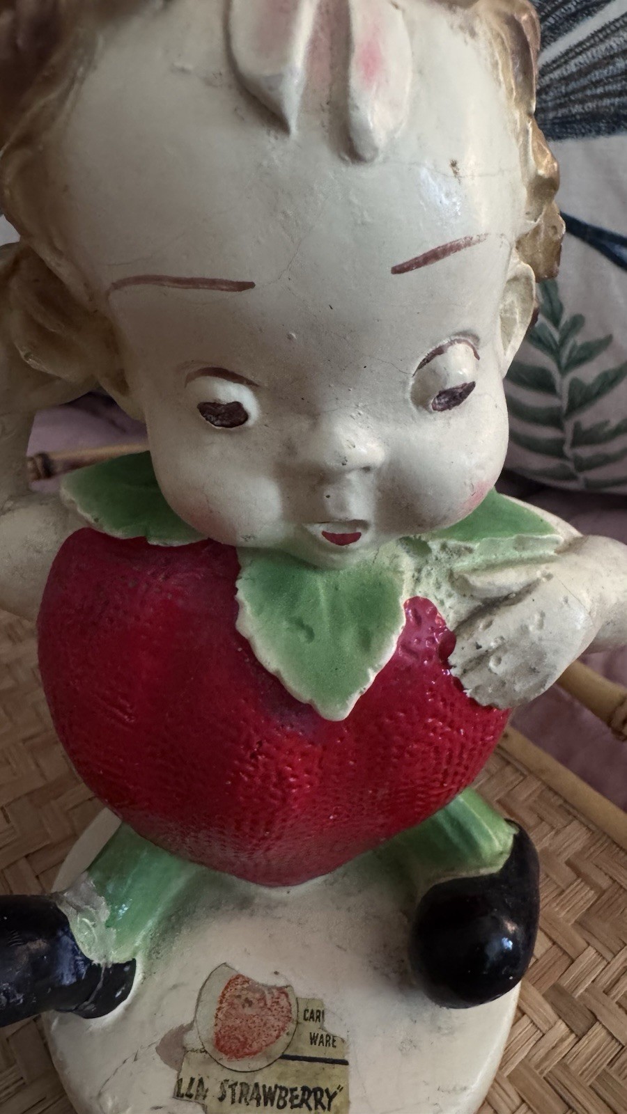 Vtg 1942 PEEDEE Carlton Ware Fruit Kids STELLA STRAWBERRY Chalkware 7.5” READ