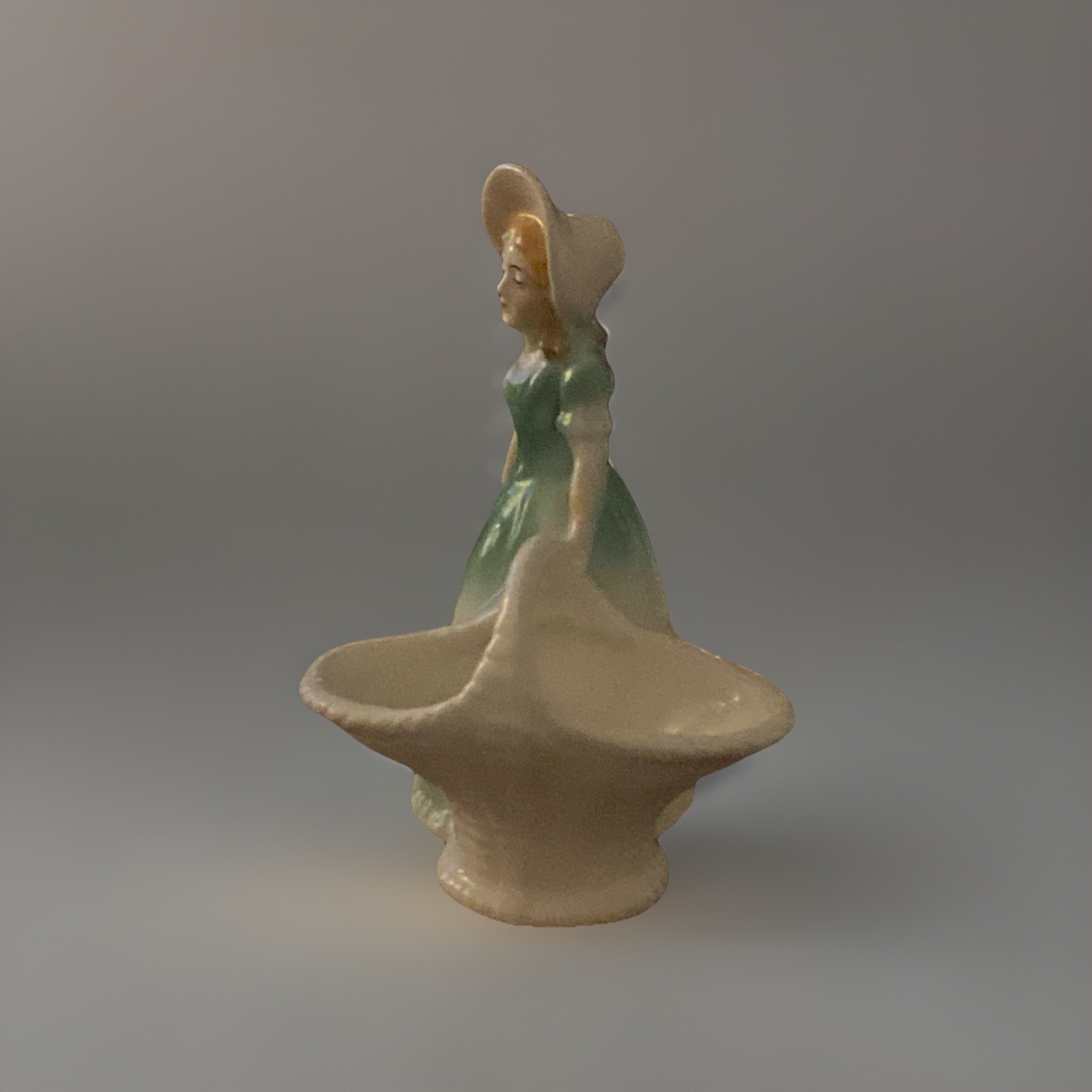 Vintage Porcelain Figurine Girl Green Dress With A Basket Made Czecheoslovakia