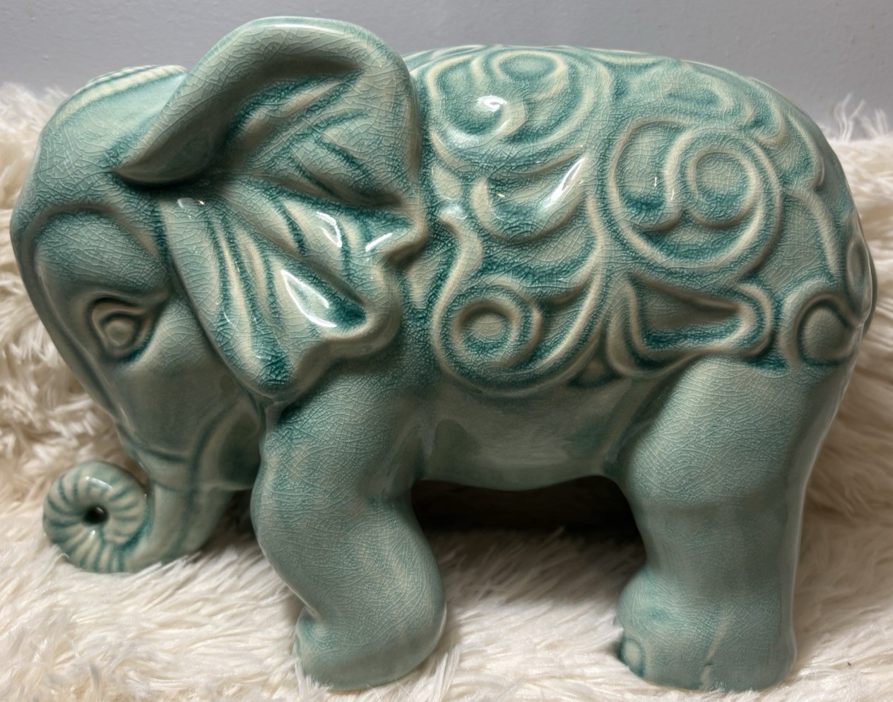 Urban Trends Sky Blue Ceramic Elegant Elephant Figurine Boho Home Decor Accent