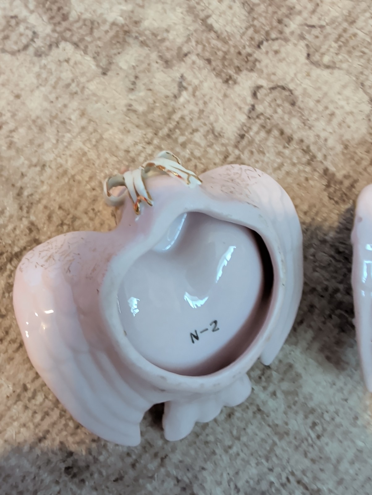 Vintage Norcrest D-316 Pink Swan Applied Flowers Ashtray Trinket Dish X2