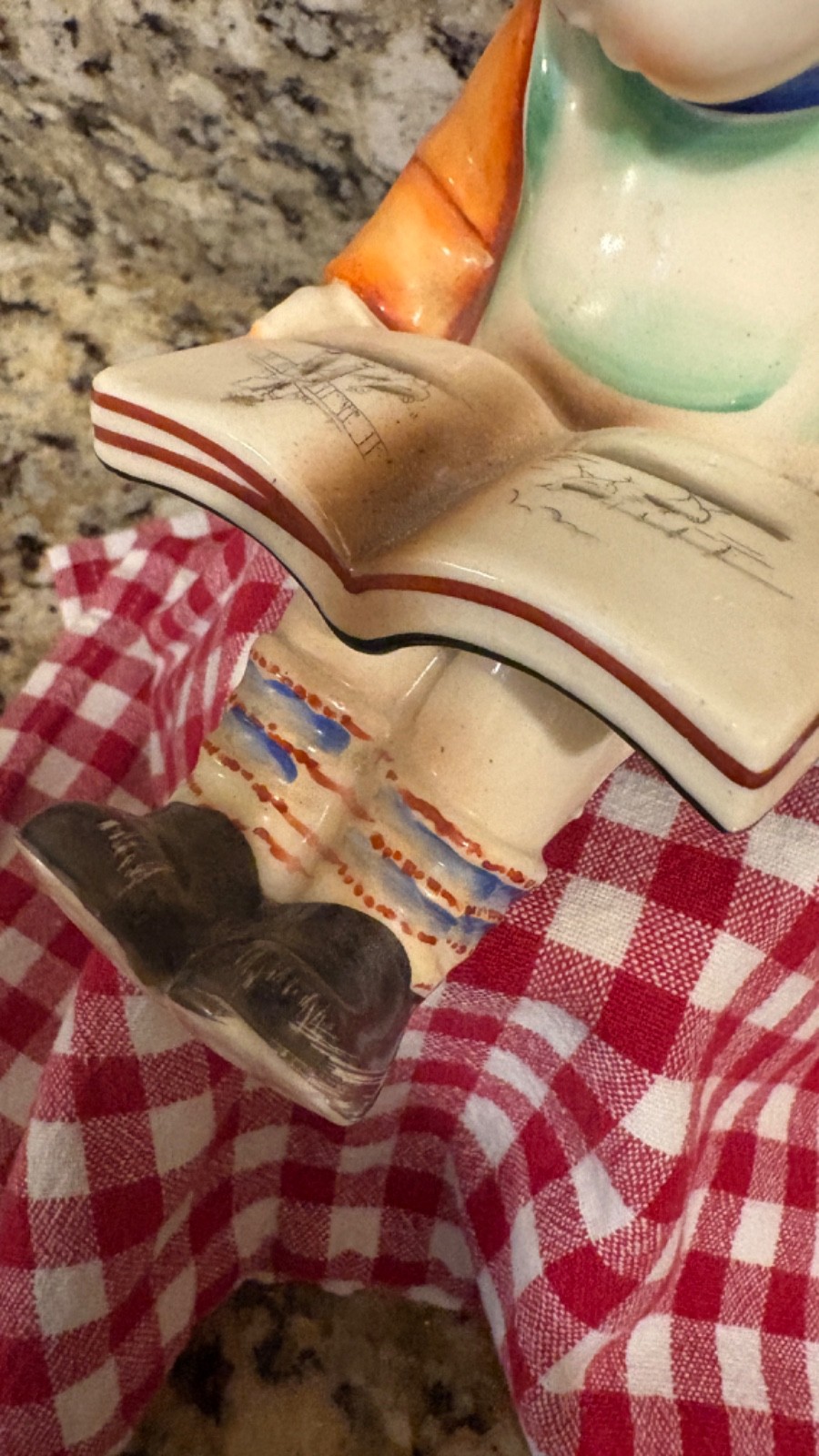 Vintage Ceramic Storybook Children Figurines Pair Little Red Riding Hood Reader