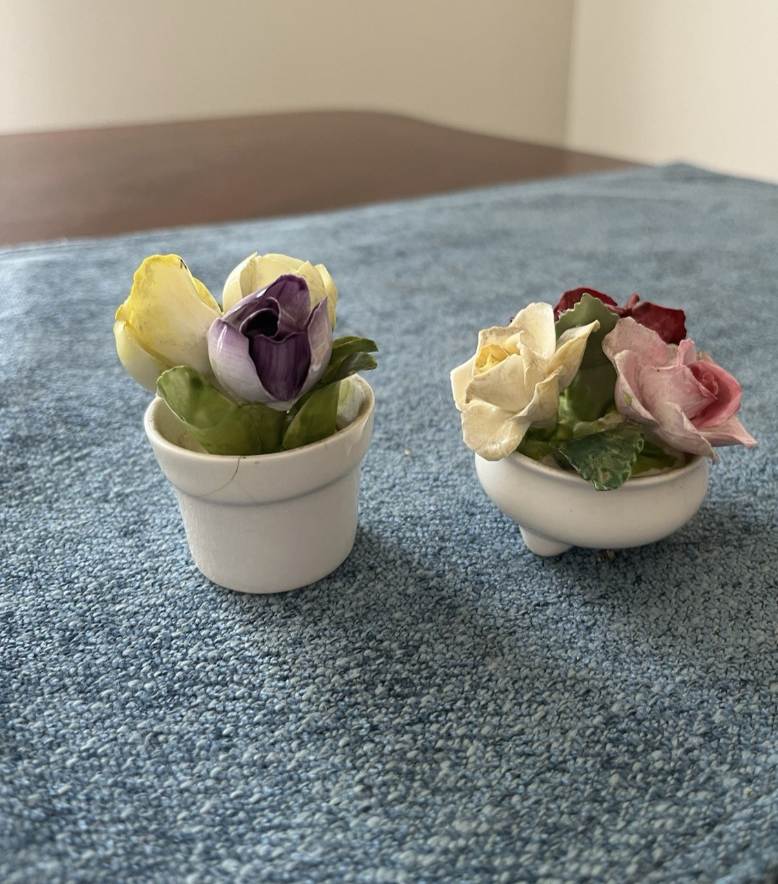 2 Vintage Coalport Bone China 2″ Figure Flower Bouquet Made in England