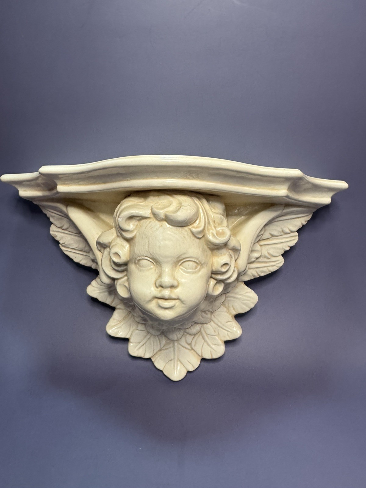 Cherub Angel Ceramic AnWall Shelf Sconce 11x 5 Hollywood Regency Celestial