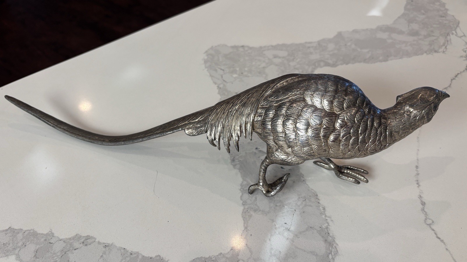 Antique JENNINGS BROTHERS Pheasant Table Sculpture Silver Plated Male Bird 19”