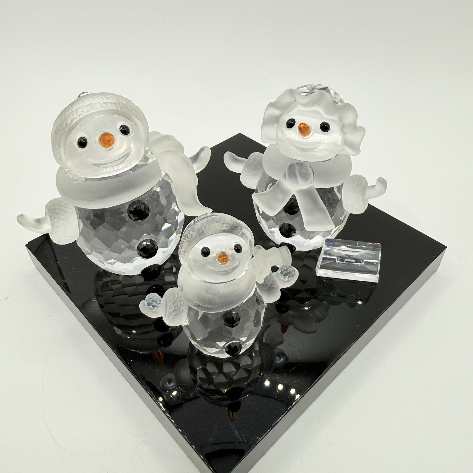 Vtg Swarovski Crystal Figurines Snowmen Family Mother Father Child 3 Piece Lot