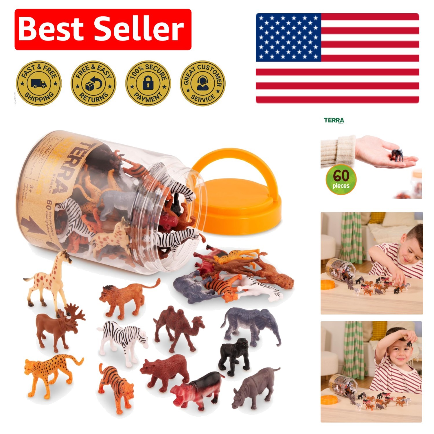 Educational 60-Piece Mini Wild Animal Figurines – Perfect for Kids 3 & Up