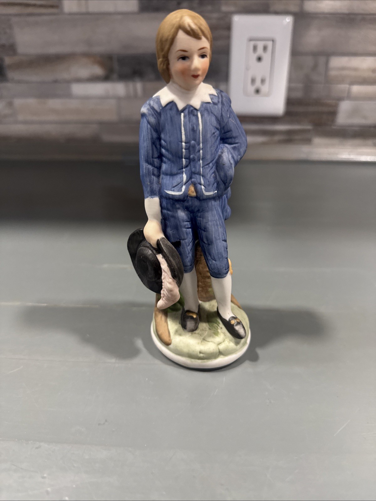 Vintage Victorian Blue Boy Ceramic Bisque Figurine Made in Taiwan