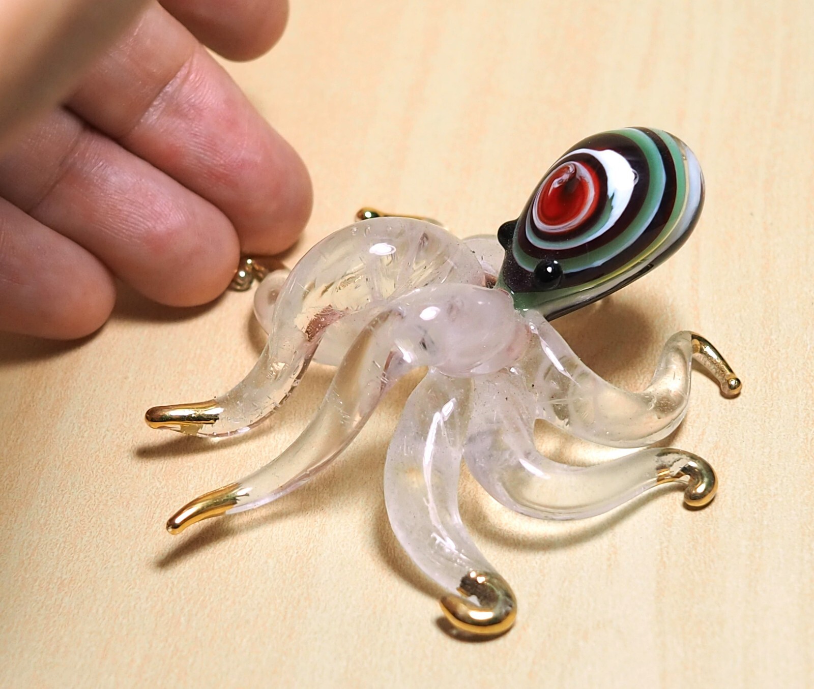 Maroon Green Octopus figurine handmade blown Glass gold trim decor – GIFT