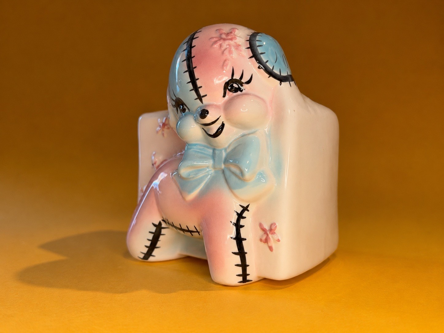 🐶 CUTE! Patchwork Quilt Puppy Dog Figurine Planter Vintage 1950s Kitsch Japan