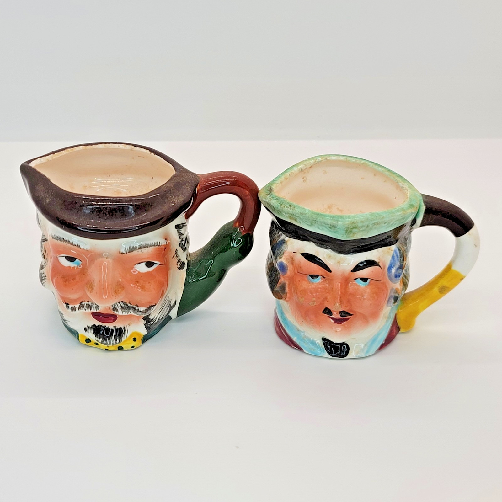 Vtg Miniature Character Toby Jug Set Ceramic Face Pitchers Creamers Kitsch 2.5″