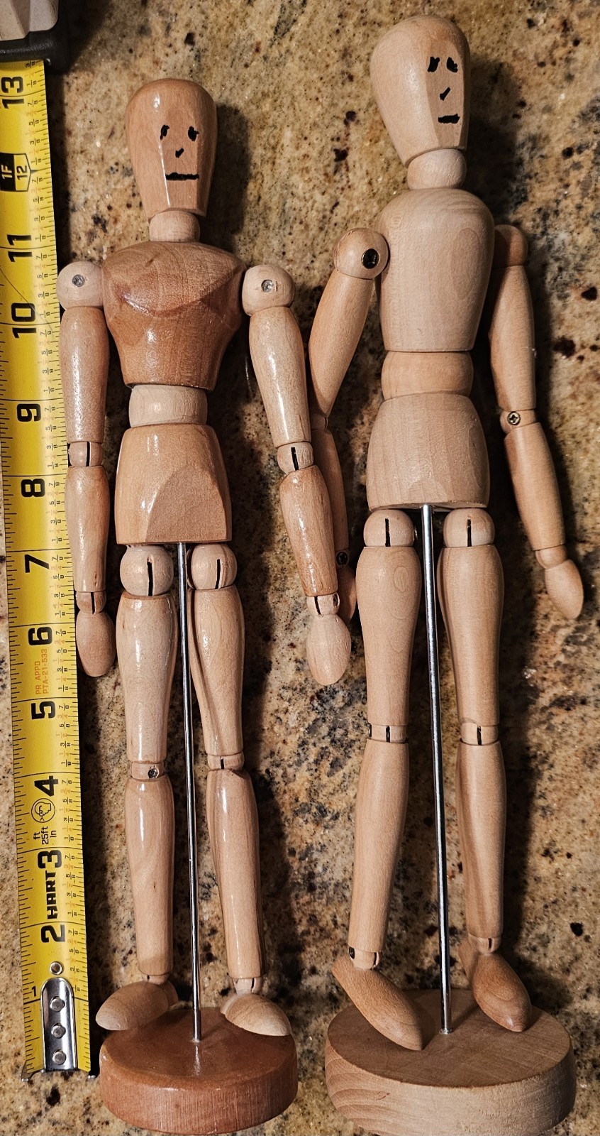 2 12″ Wooden Jointed Figures Articulated Artist Model Free Standing Mannequin