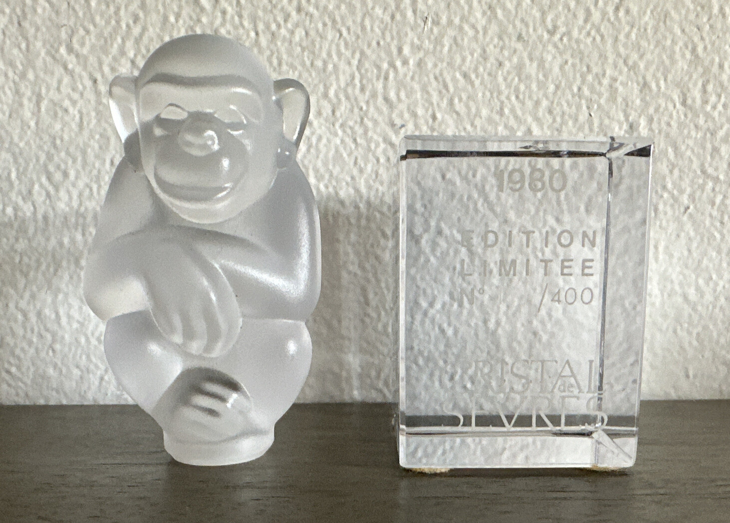Cristal De Sevres Limited Edition Monkey 1980 Crystal Stand Vintage Numbered