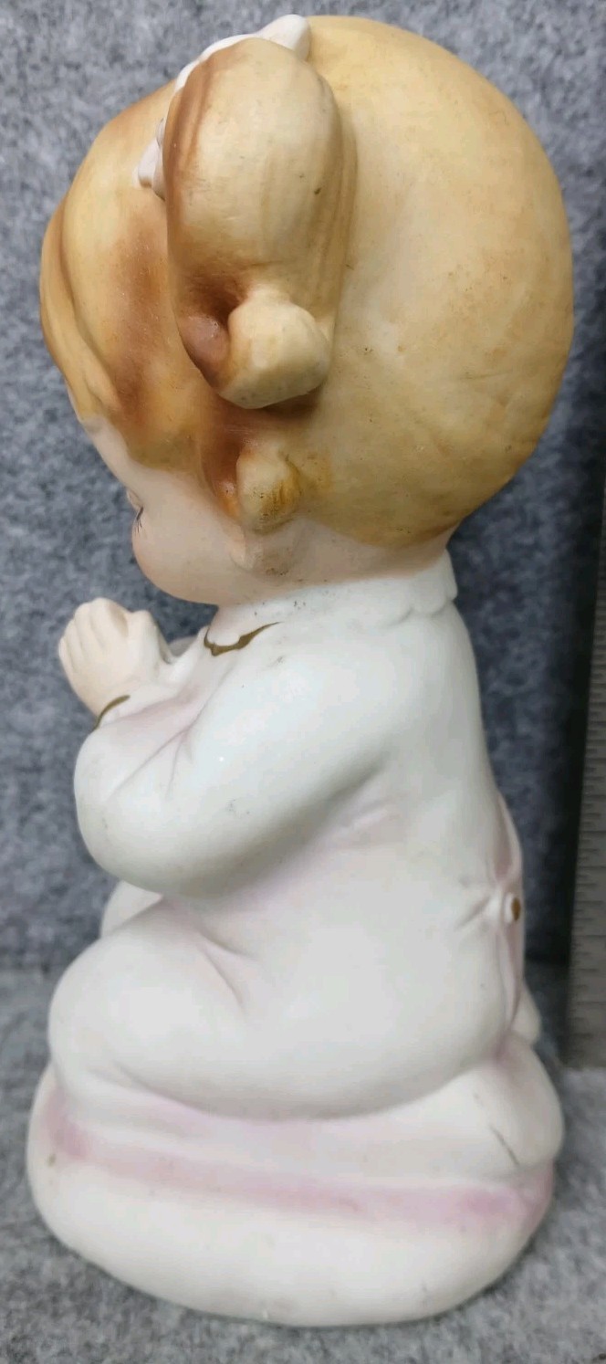 Vintage Lefton Japan Praying Girl Figurine Blonde Hair Kneeling Ceramic 6″