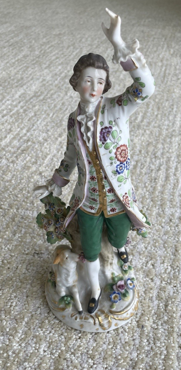 Chelsea Gold Anchor Porcelain Figurine Antique Rococo Man Goat German Sitzendorf