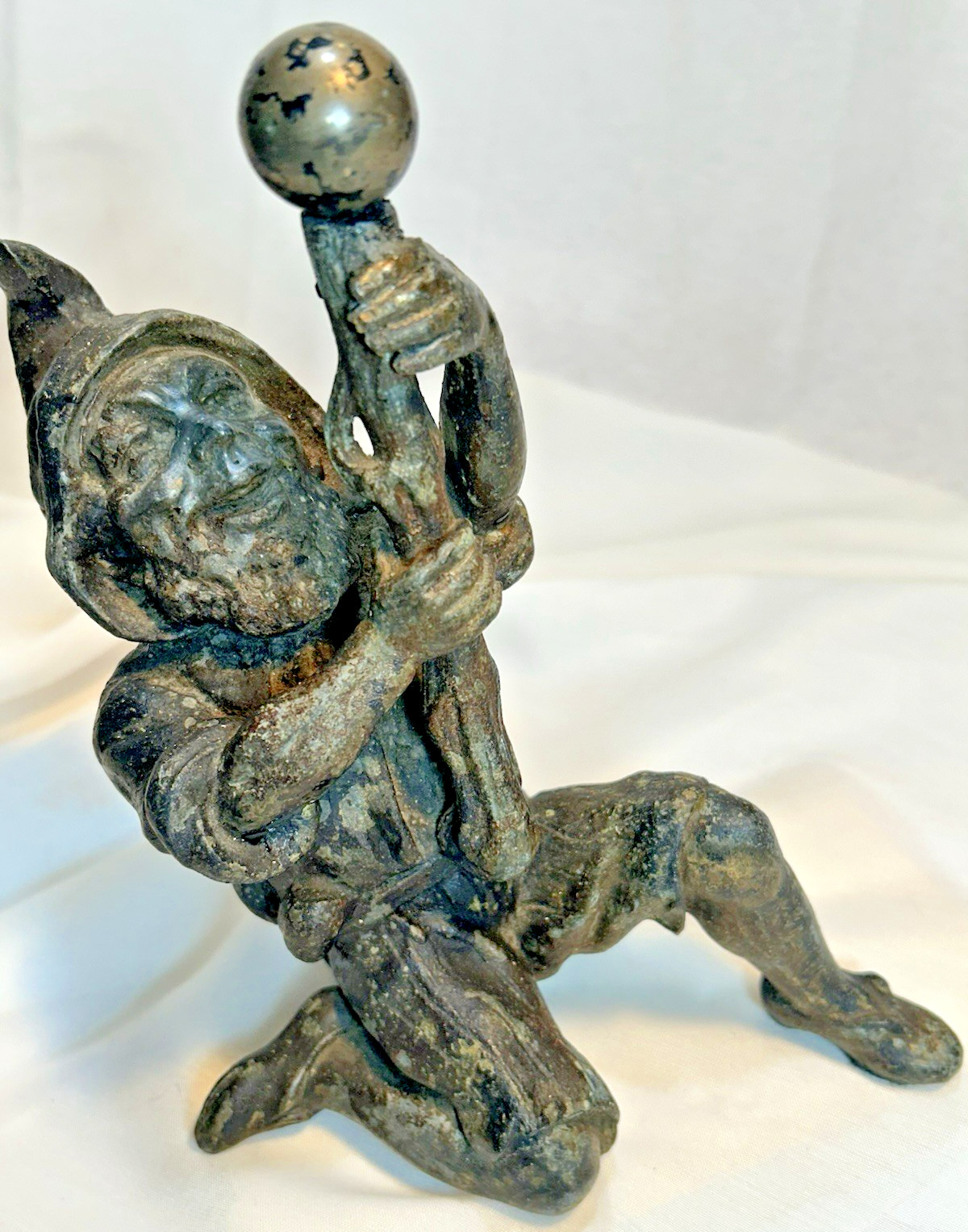 Metal Spelter Statue Door Stop Gnome Man with Staff