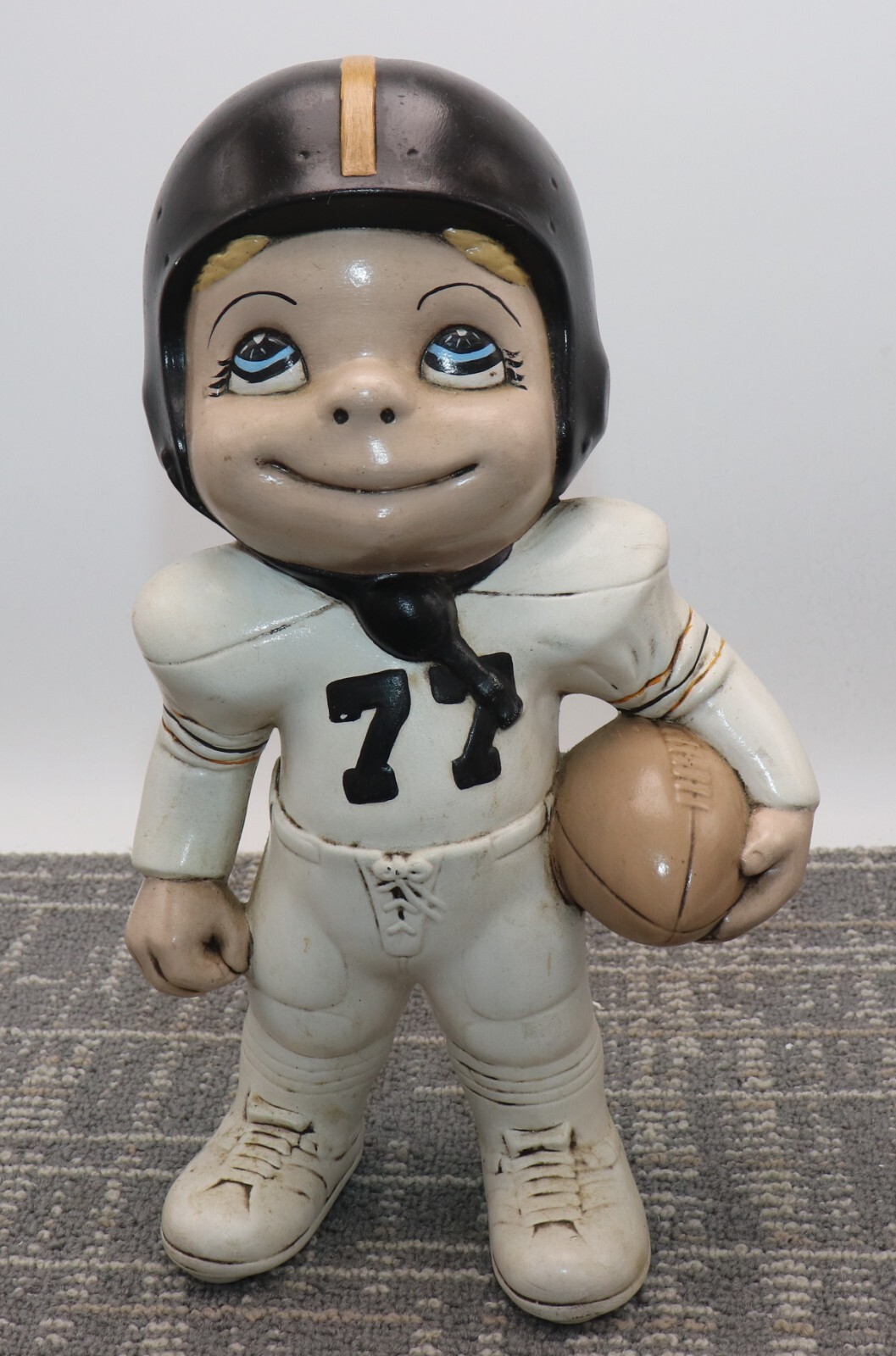 Vintage Atlantic Mold Football Player 77 11 Inches Tall Black Gold Helmet Cerami