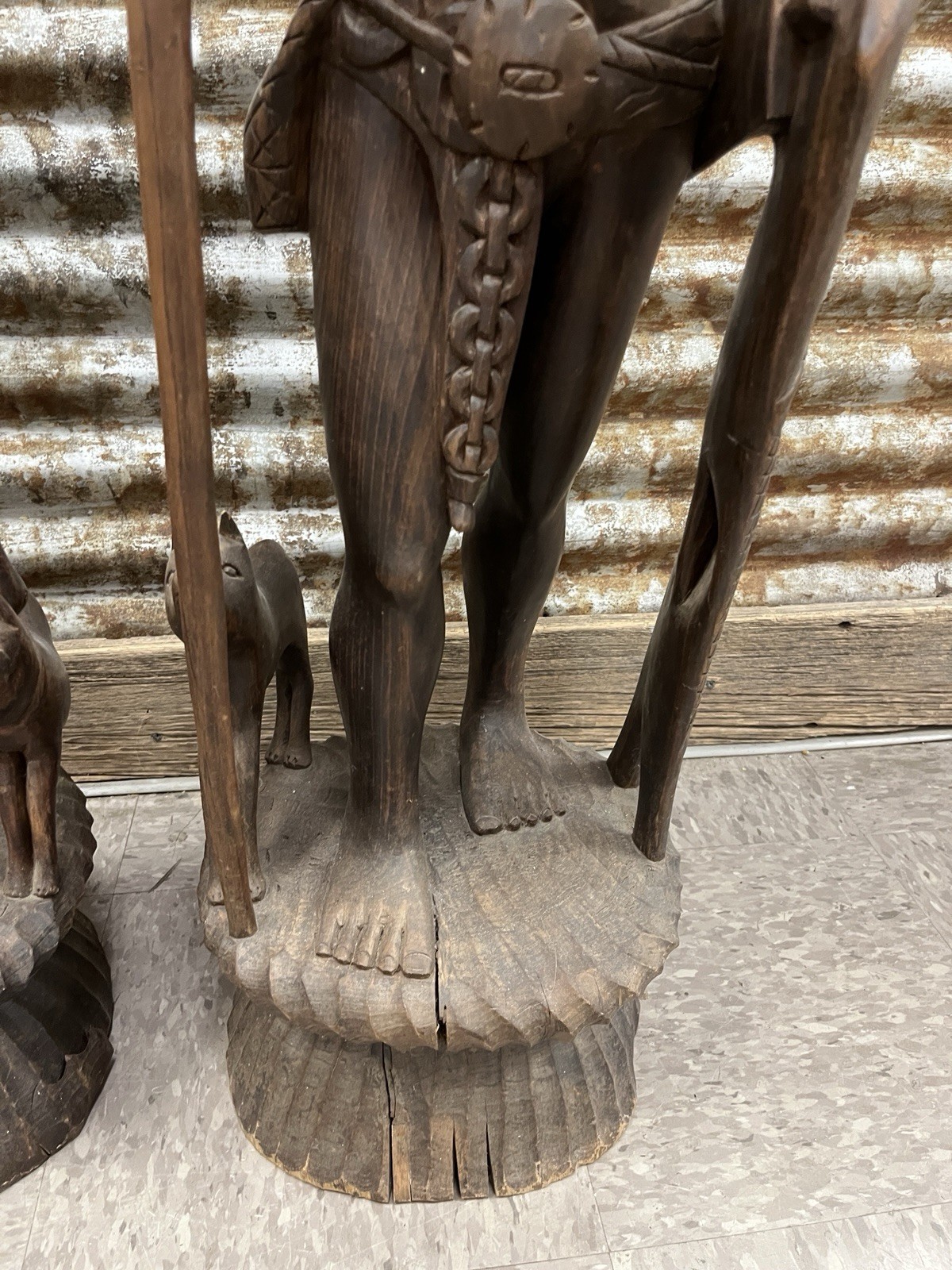 Pair of Igorot Tribesmen Figural Hunter and Huntress Carvings 3ft tall LARGE