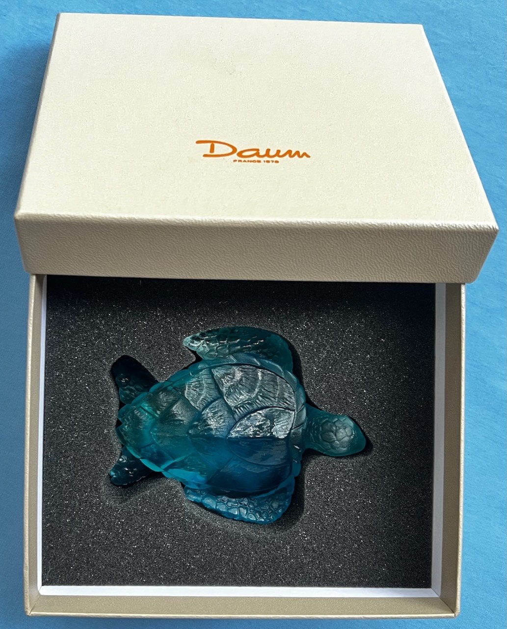 Daum France Glass Turquoise Blue Sea Turtle Tortue Figurine #05721-1 New in Box
