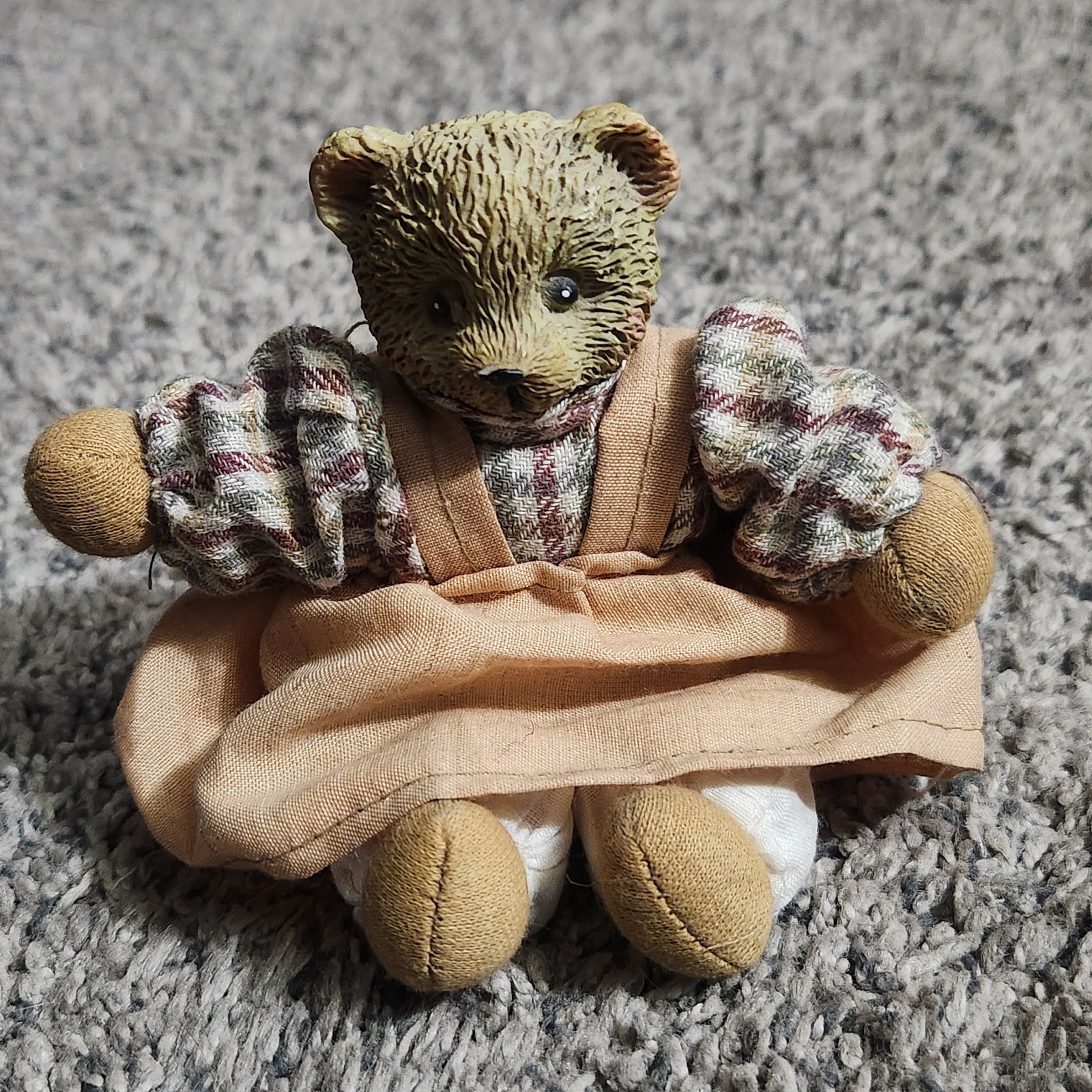 Miniature Teddy Bear Fabric Sand Body Resin Head 5″ Tall