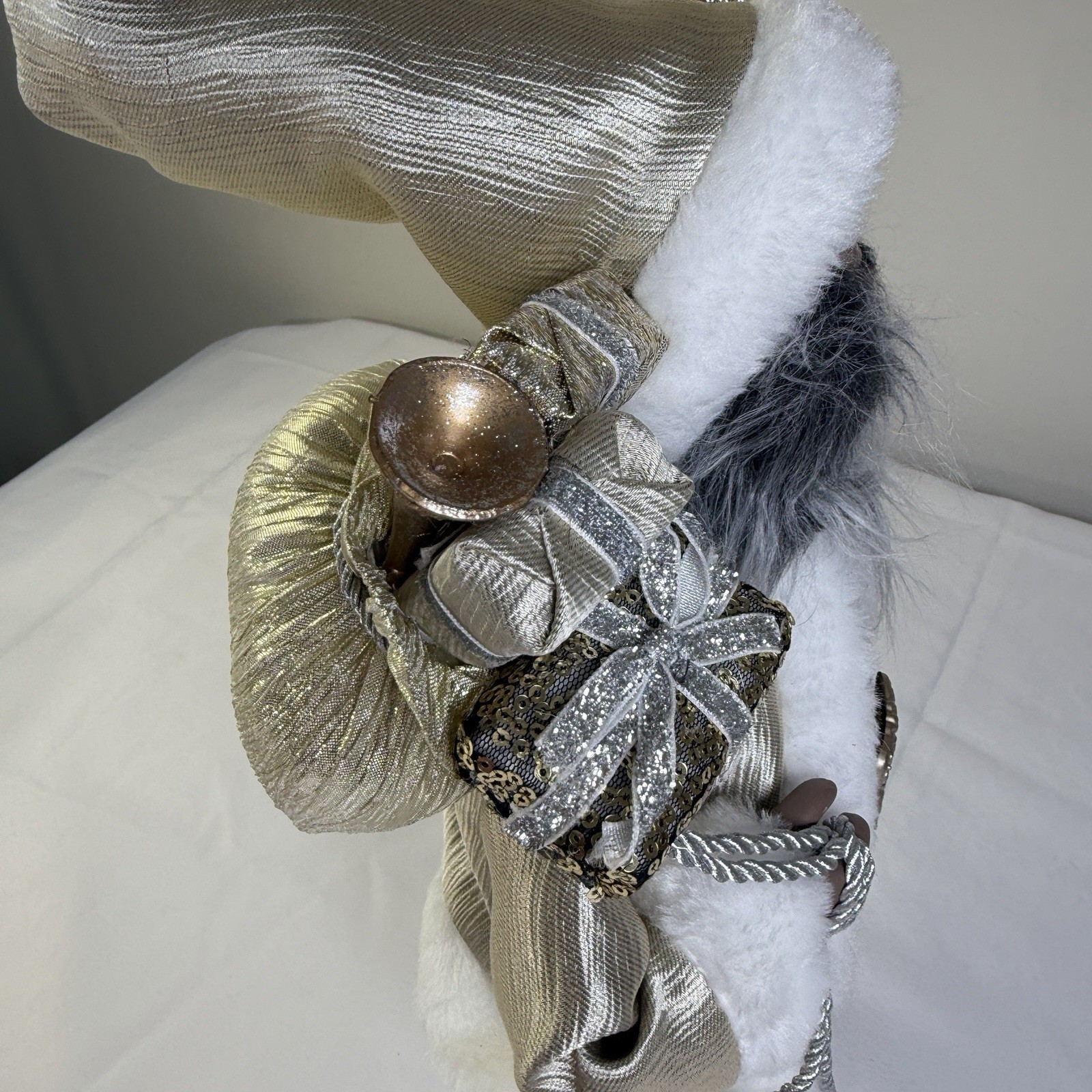 Martha Stewart 19″ African American Gold Silver Fur Santa Figurine New Holiday