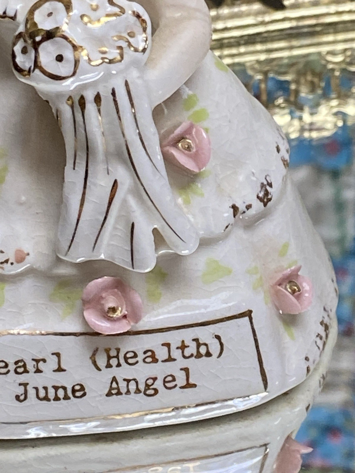 Vintage SR Japan June Birthday Girl Angel Pearl Health Figurine