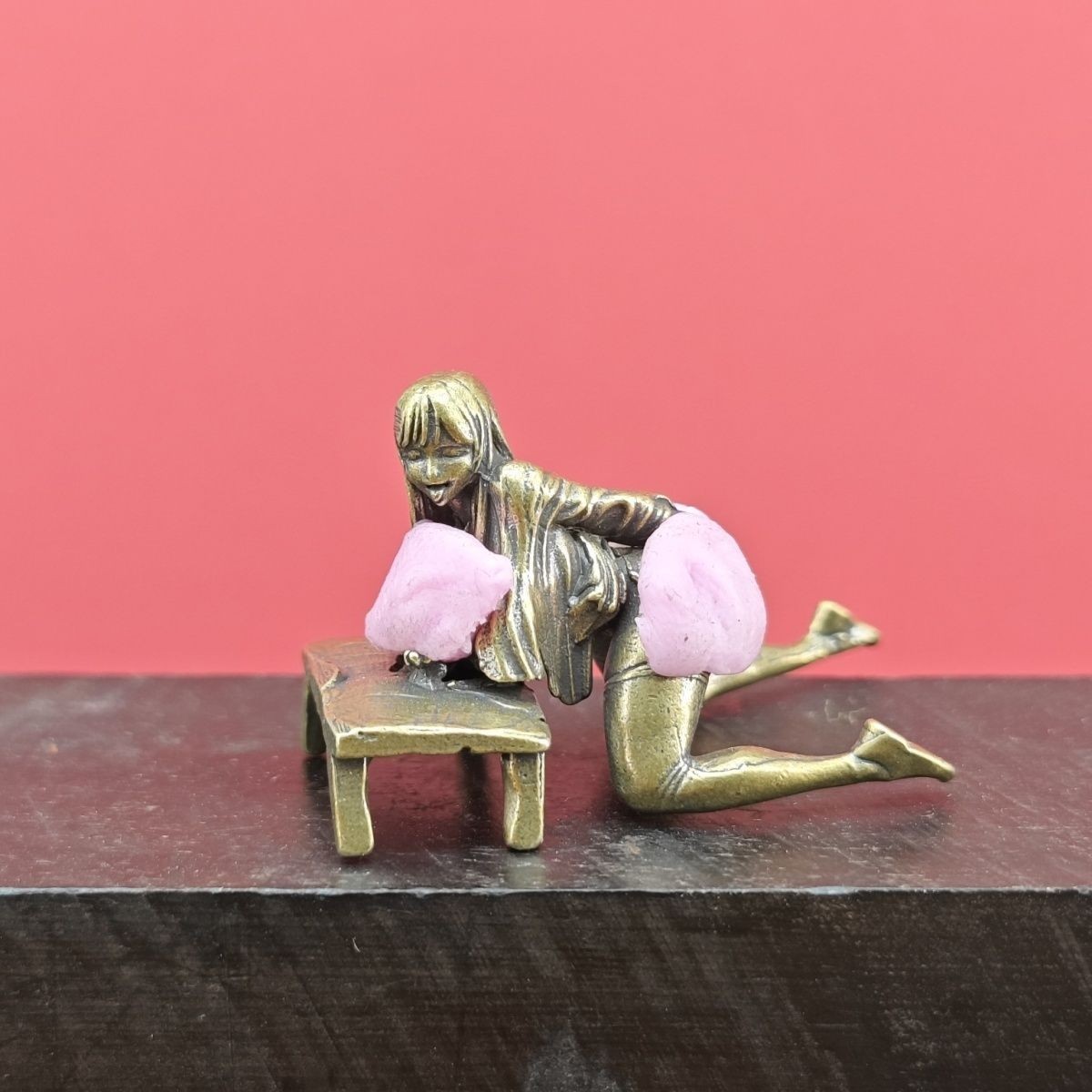 54mm Solid Brass Sexy Kneeling Table Lady Big Ass Beauty Miniature Doll Model