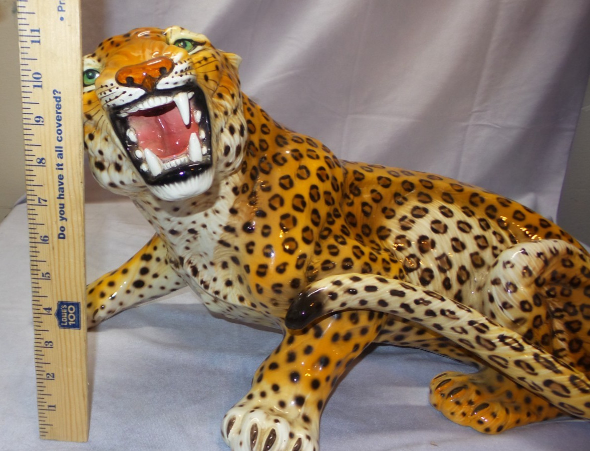 GIOVANNI RONZAN Porcelain Leopard Figurine 20″ Italy MCM – READ DESCRIPTION