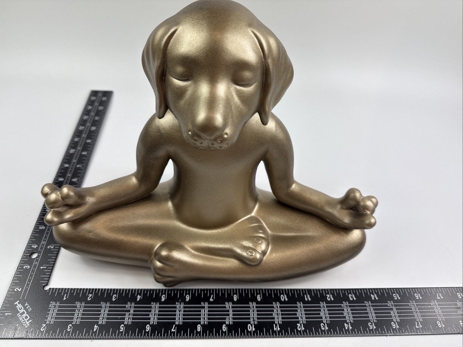 Pier 1 Meditating Zen Dog Art Sculpture Ceramic Yoga Gold Statue Figurine Lotus