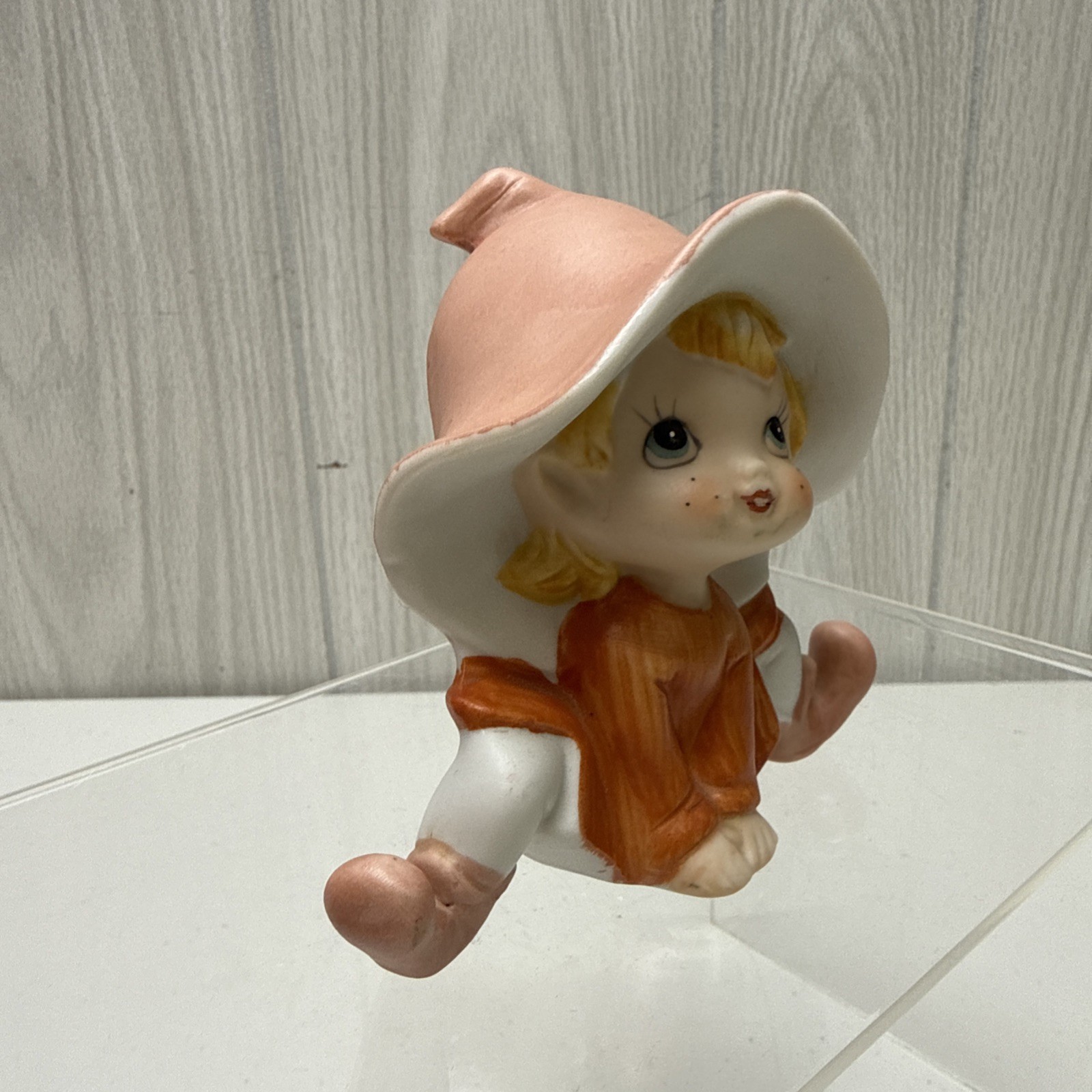 Vintage Homco Pixie Elf Elves Figurine #5213 ORANGE OUTFIT