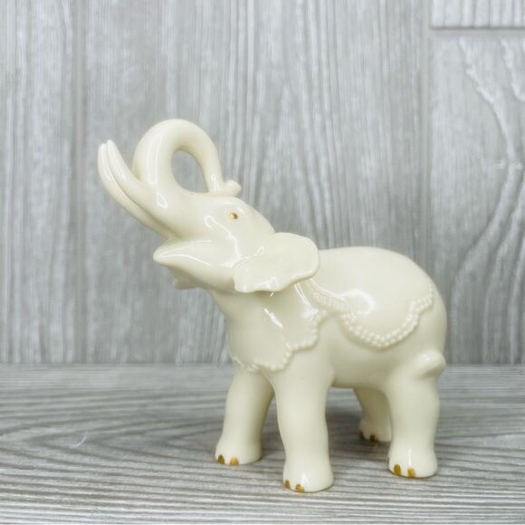 Rare Vintage Lenox Porcelain Elephant Figurines white gold figurine & bowl dish