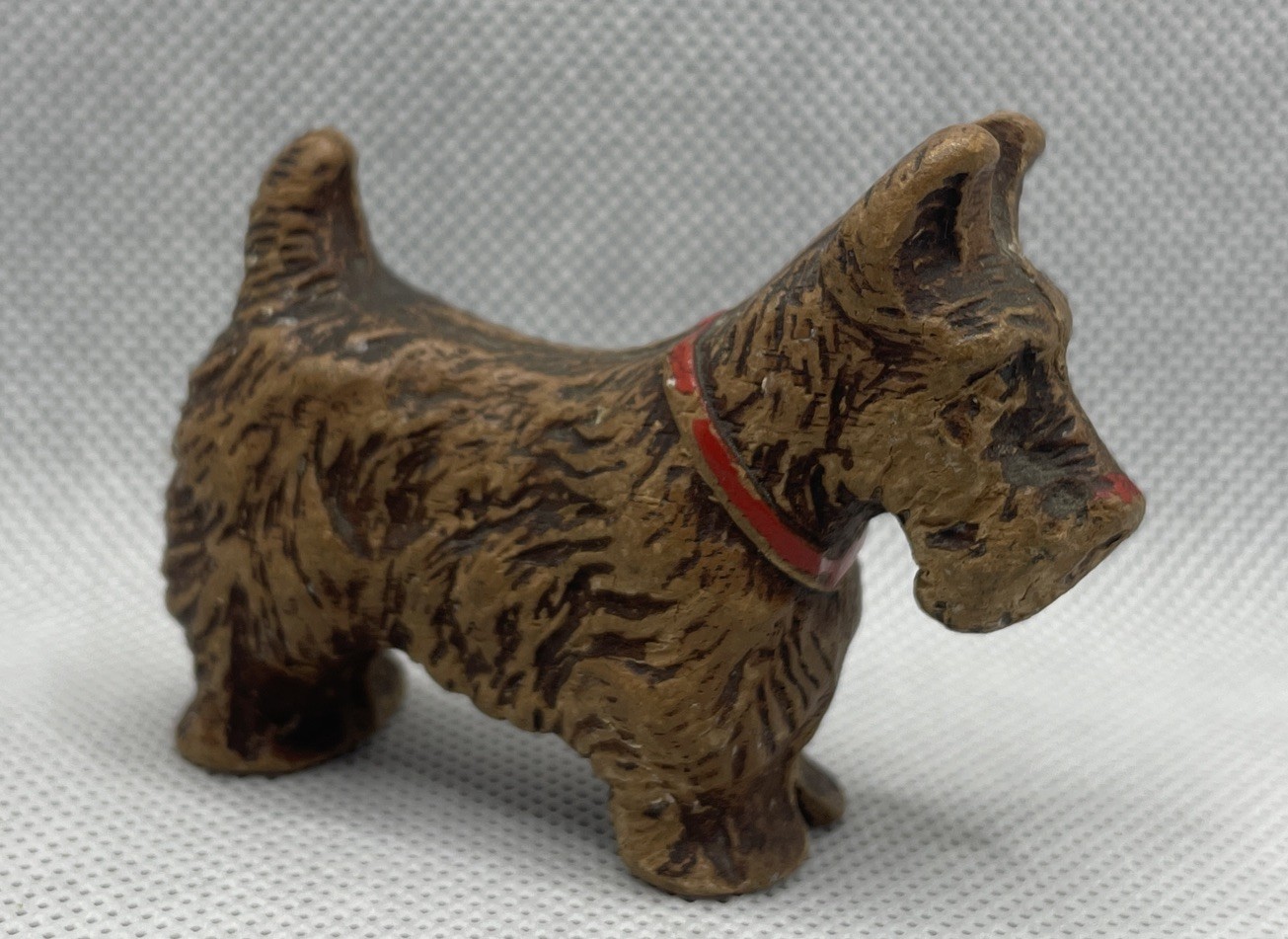 Rare ADORABLE Vintage MCM Scottie Terrier Dog Figure Statue Brown Red Collar