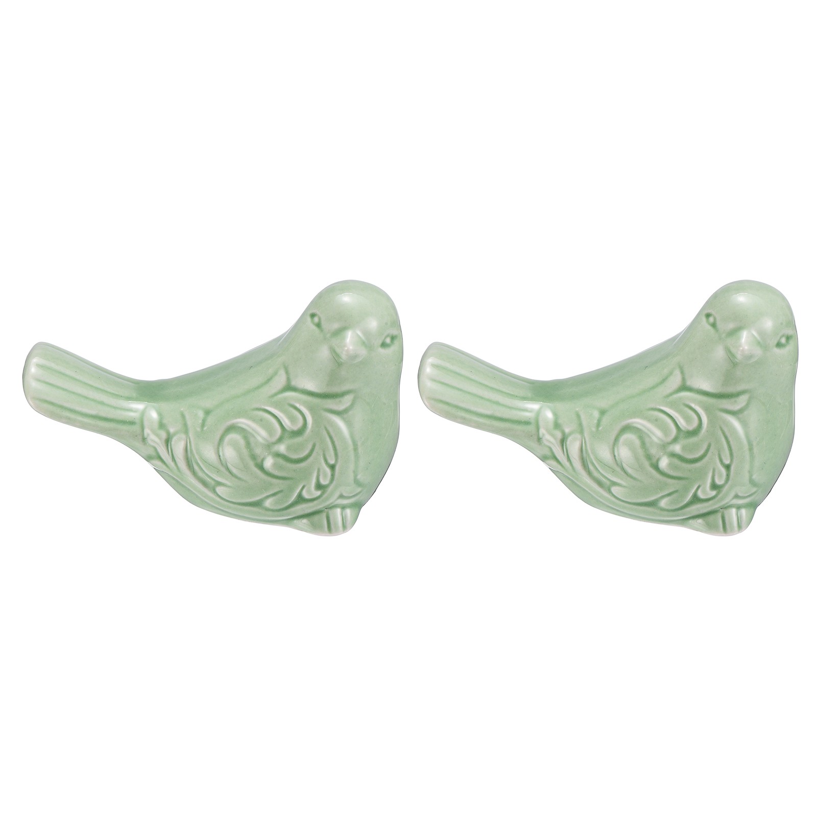 2Pcs Small Ceramic Birds Figurines 3.2 Inch Bird Figurine Statue Green,