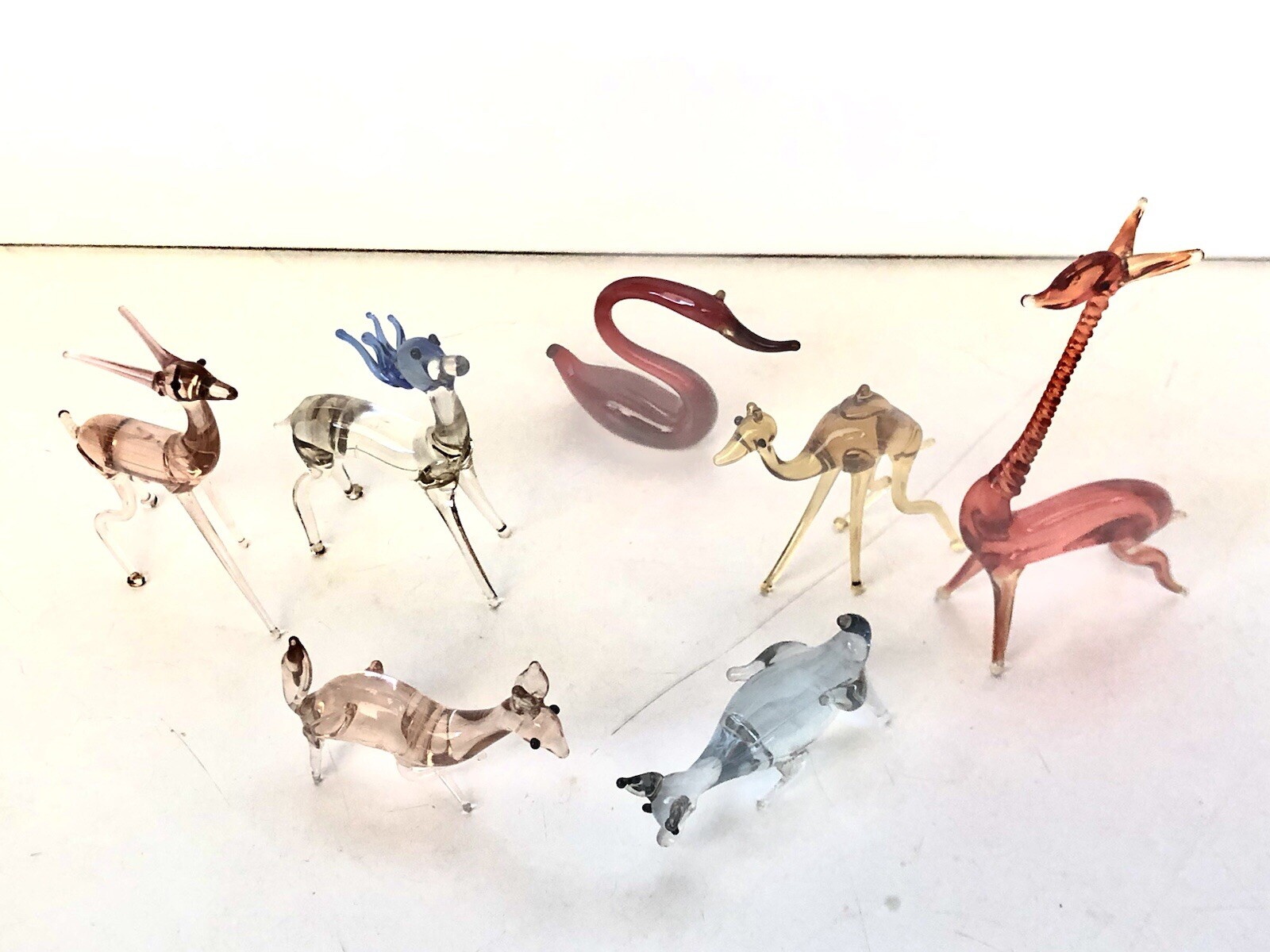Set Of 7 Handmade Tiny Small Mini Glass Animal Figurines Made In Czech Republic
