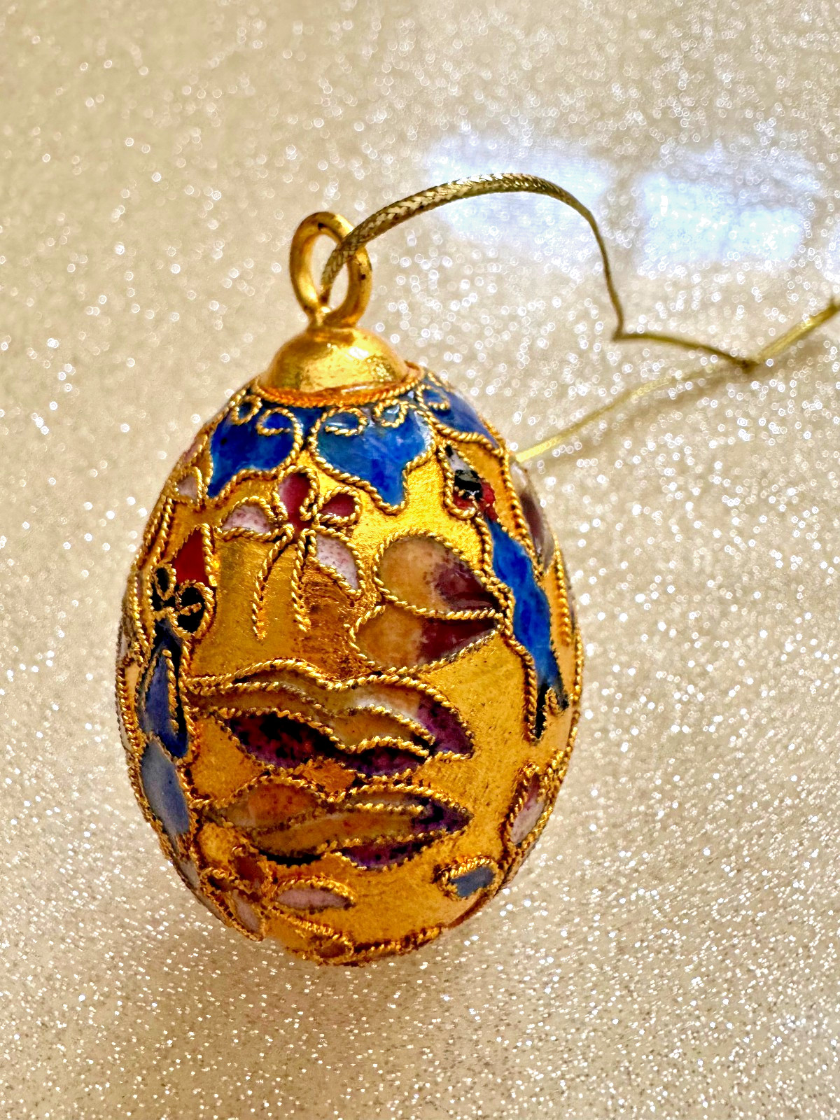 Gold Cloisonne Enamel Egg Ornament 2.5″x1.5″ approx.