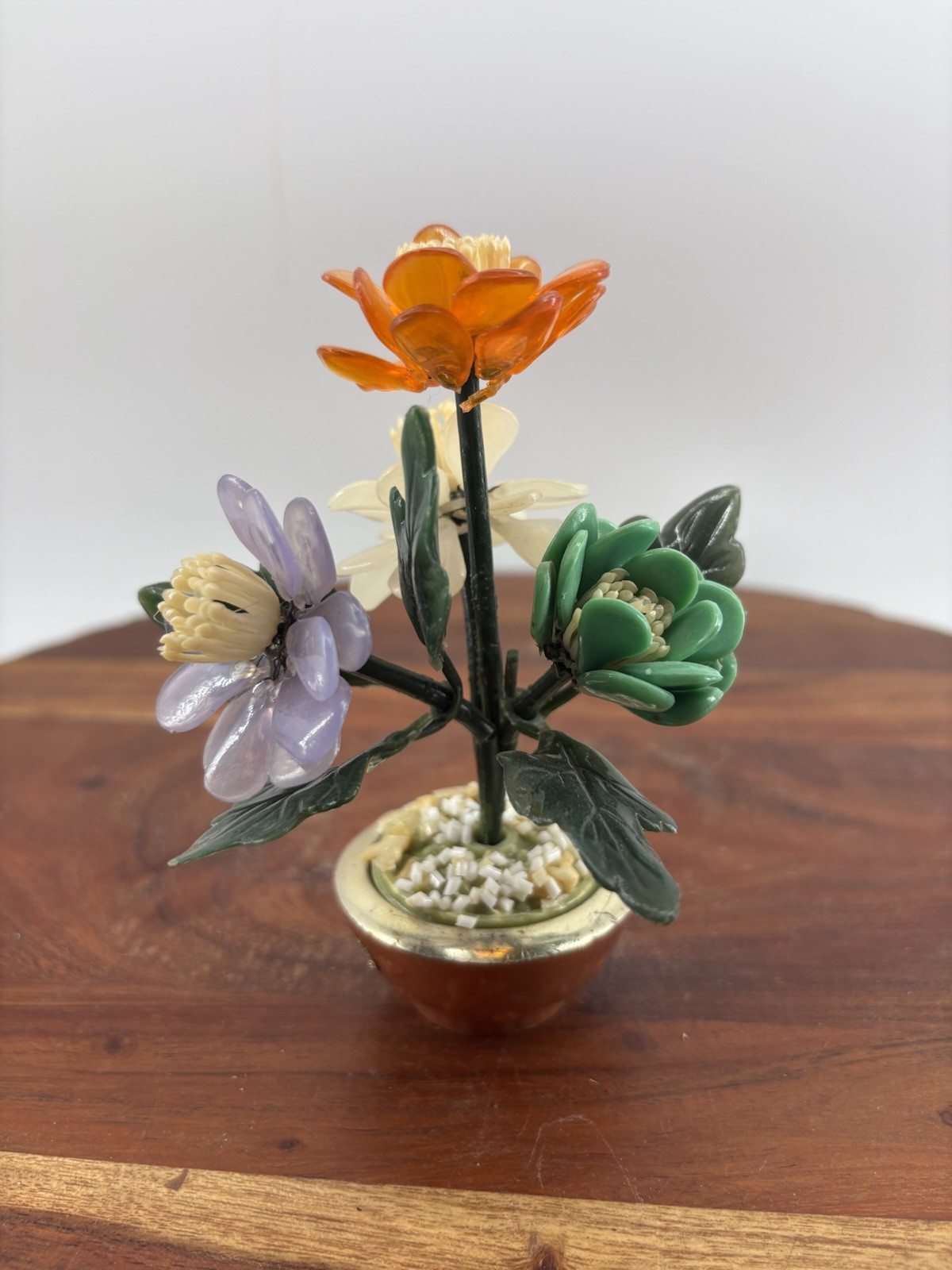 Vintage Acrylic Lucite Flowers In Pot Cultured Jade Tree Hong Kong