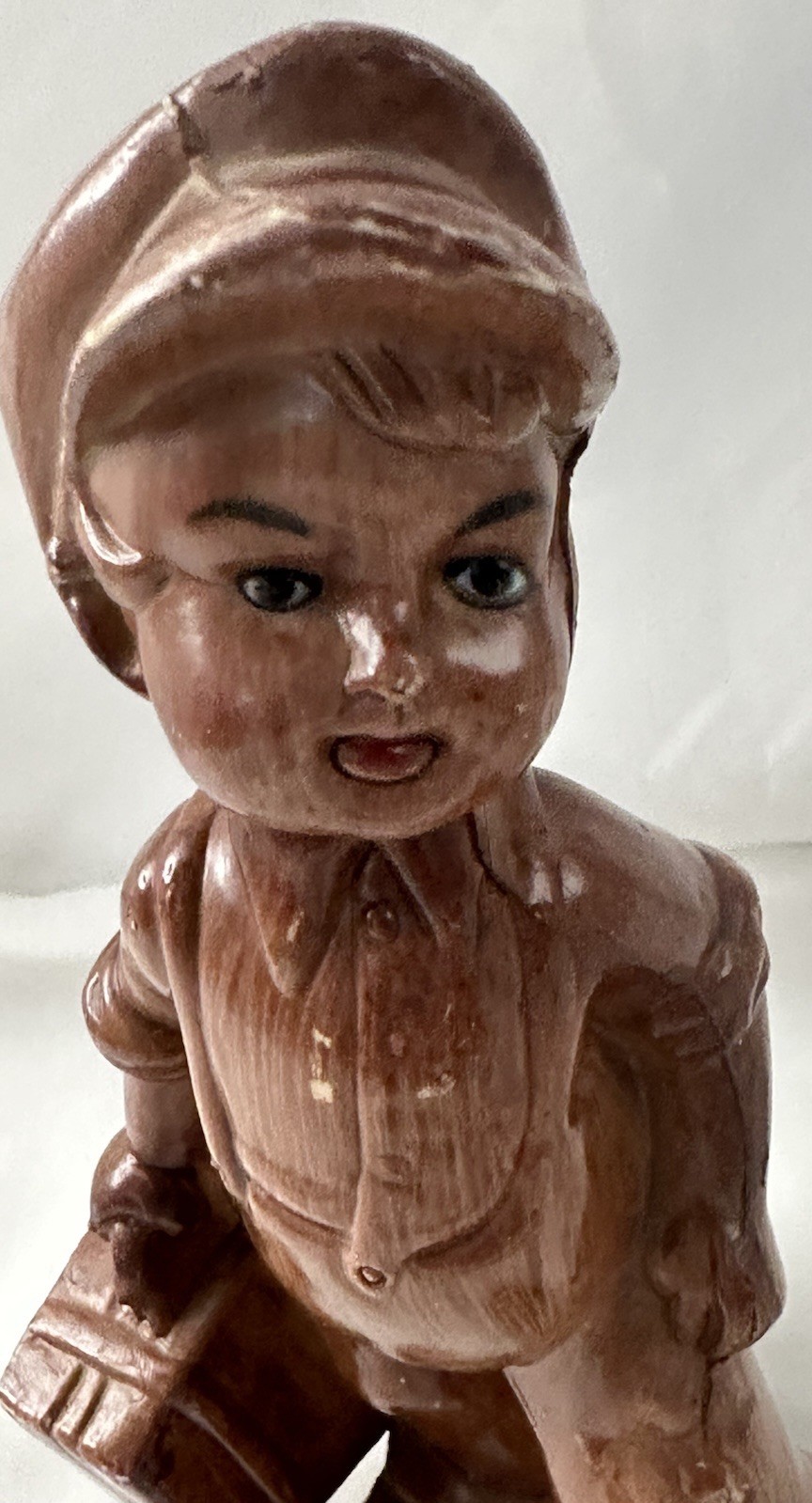 Boy With Suitcase Italy Faux Wood Figurine Dutch or Italian Vintage