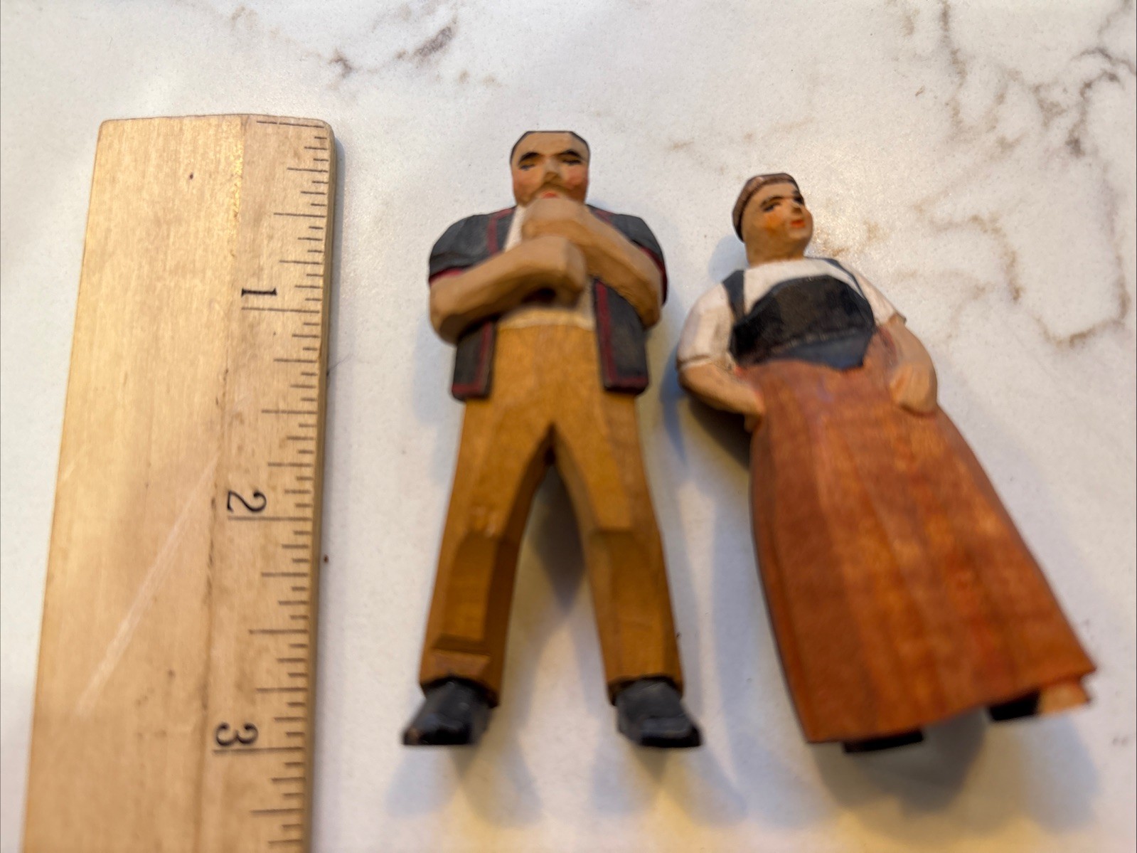 Vtg Huggler Wyss Carved Wood Figures Brienz Swiss Man and Woman Couple 2.5” Tall