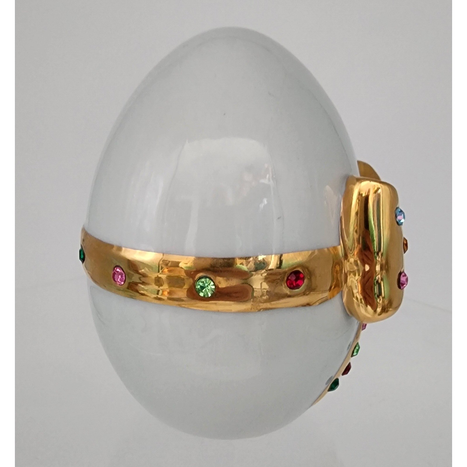 Capodimonte Polaris Porcelain Egg Figurine White Gold Swarovski Crystal Italy 4″