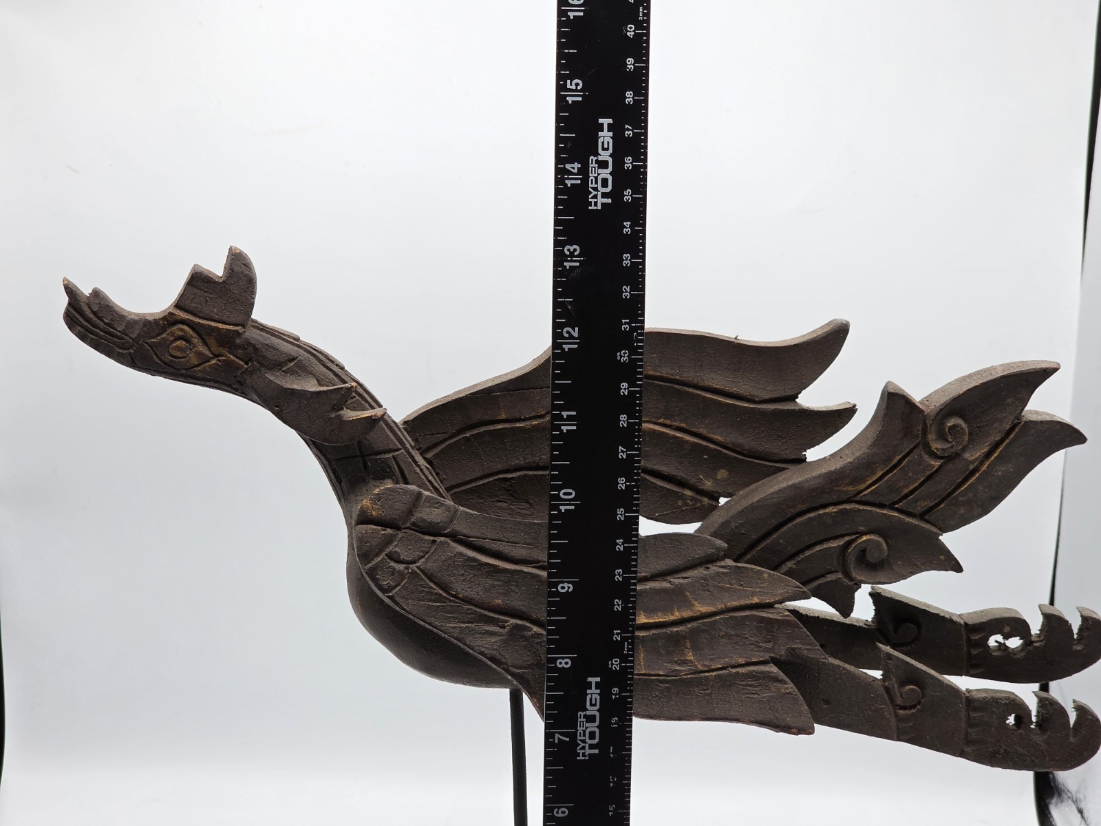 Mid Century Thailand Wood Carved Sculpture Phoenix Dragon Hand Carved