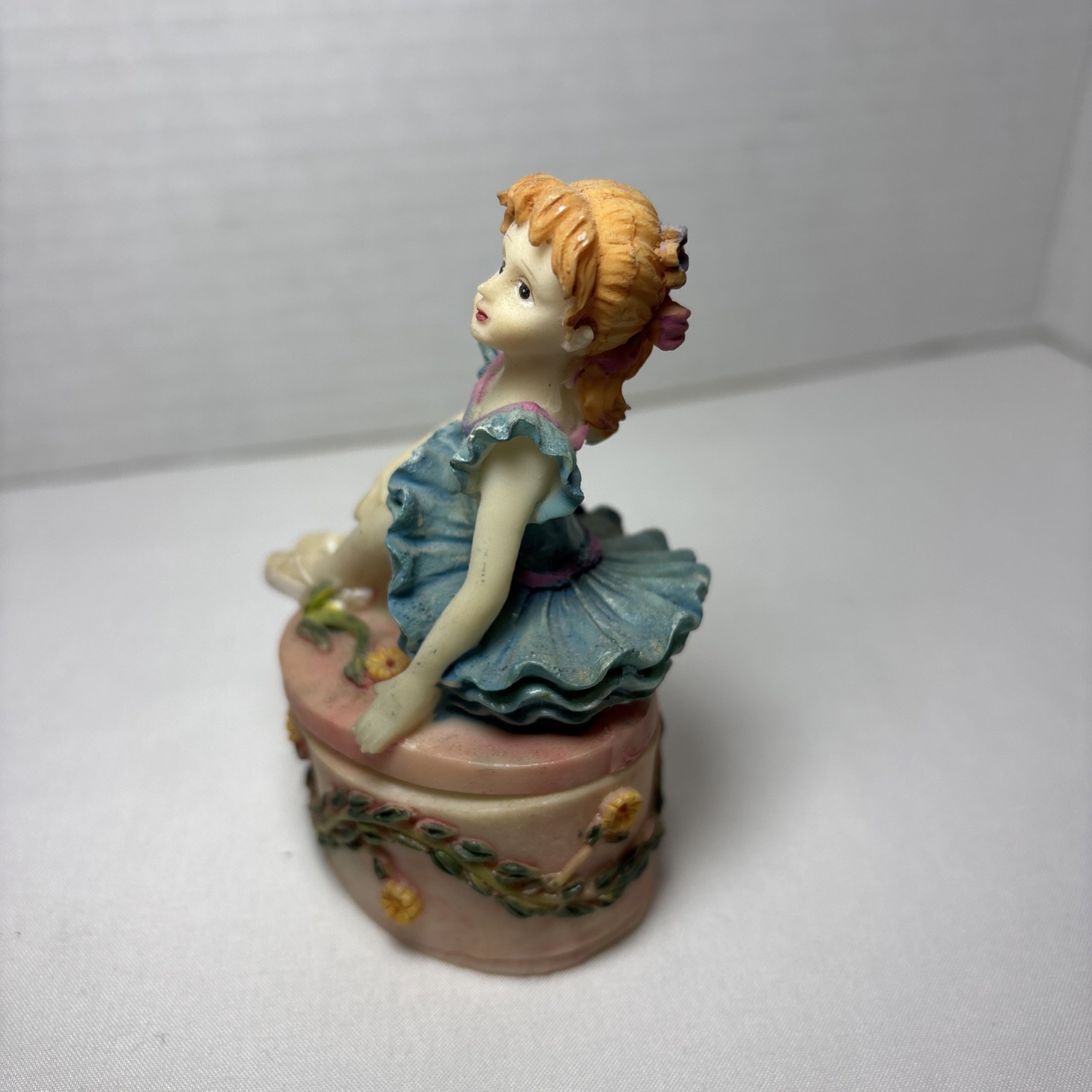 RARE Vintage 80s Little Girl Ballerina Resin Figure Figurine Trinket Box
