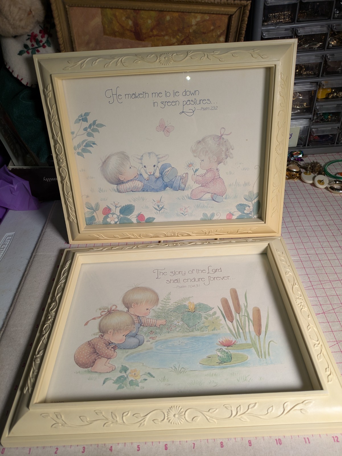 Vtg Nursery Decor Homco Wall Bible Northern Tissue Prints Noah’s Ark Lamp Frame