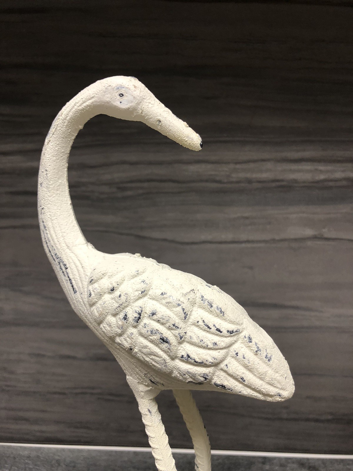 Pair Of Distressed White Metal Coastal Bird Sculptures 10” And 12” Tall