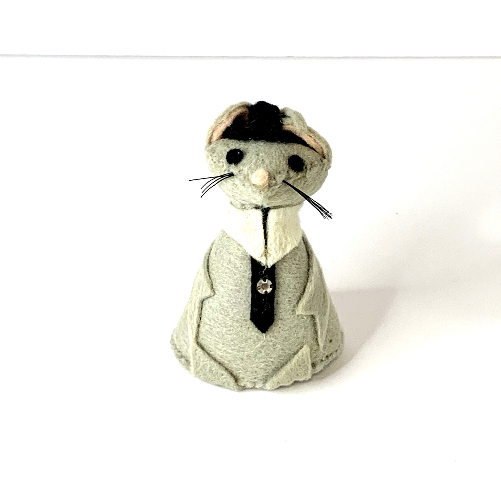 Vintage Groom Wedding Felt Mouse 3 Inches Tall Cute Grey White Black Small