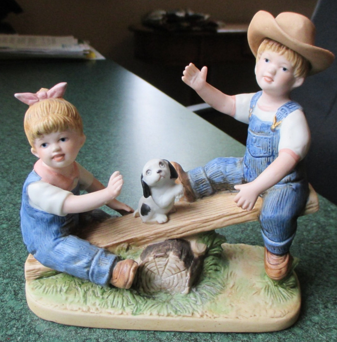 Home Interiors HOMCO Denim Days – Playtime Debbie, Danny & Puppy on Seesaw #8827