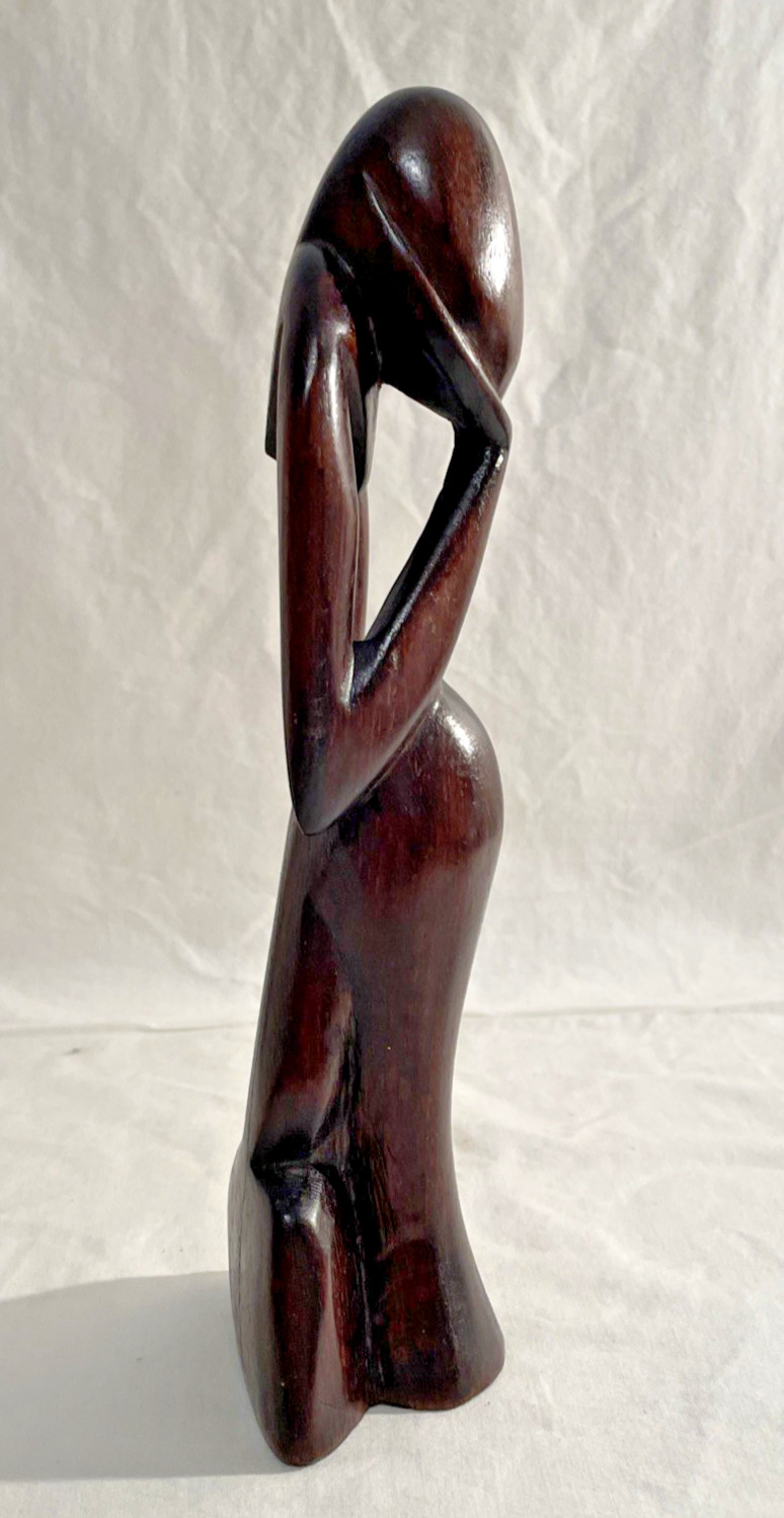 Hand Carved Wood “Thinking Man” Figurine 10” Abstract Art Wooden Sculpture