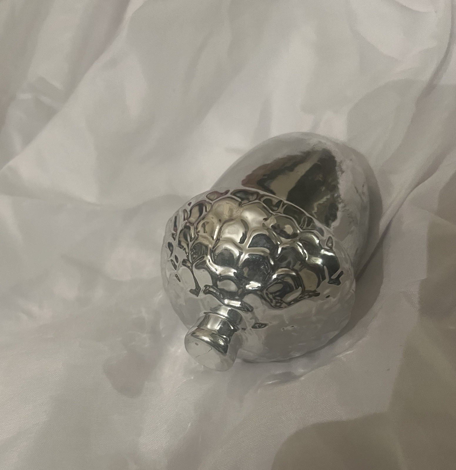 Chrome Acorn Figurine Silver Ceramic Modern Decor 4” Tall