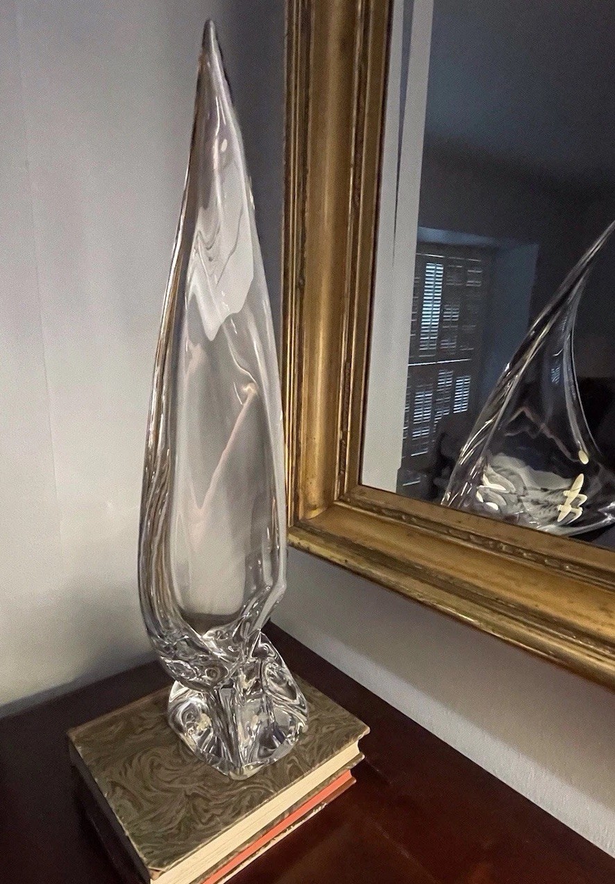 Daum Crystal Sail Sculpture, Label & Signature -Base 21h x 11” Perfect Condition