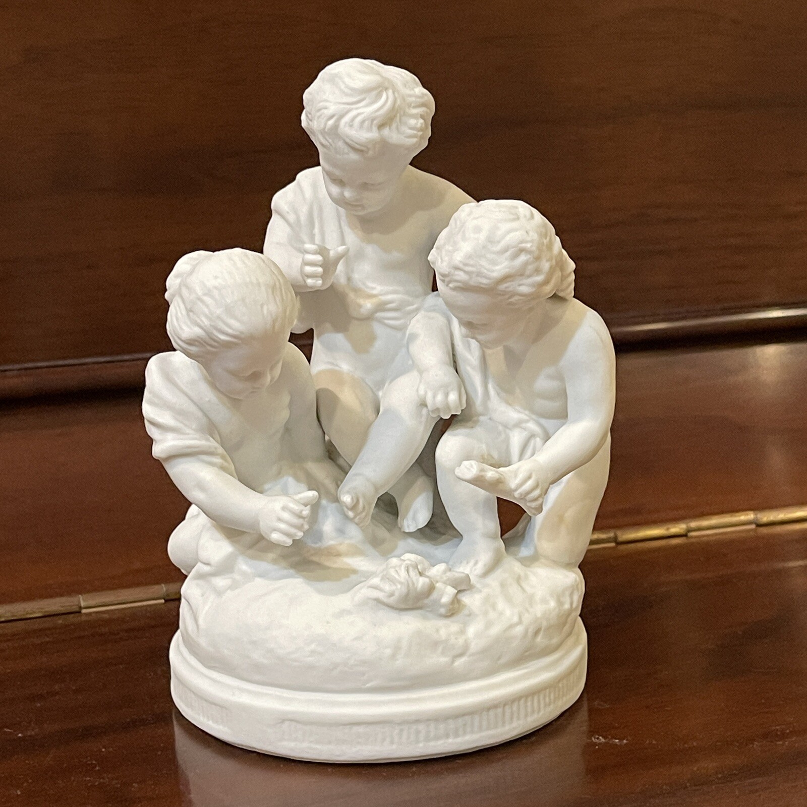 SEVRES Antique Original Signed Porcelain Bisque Figurine children putti stick