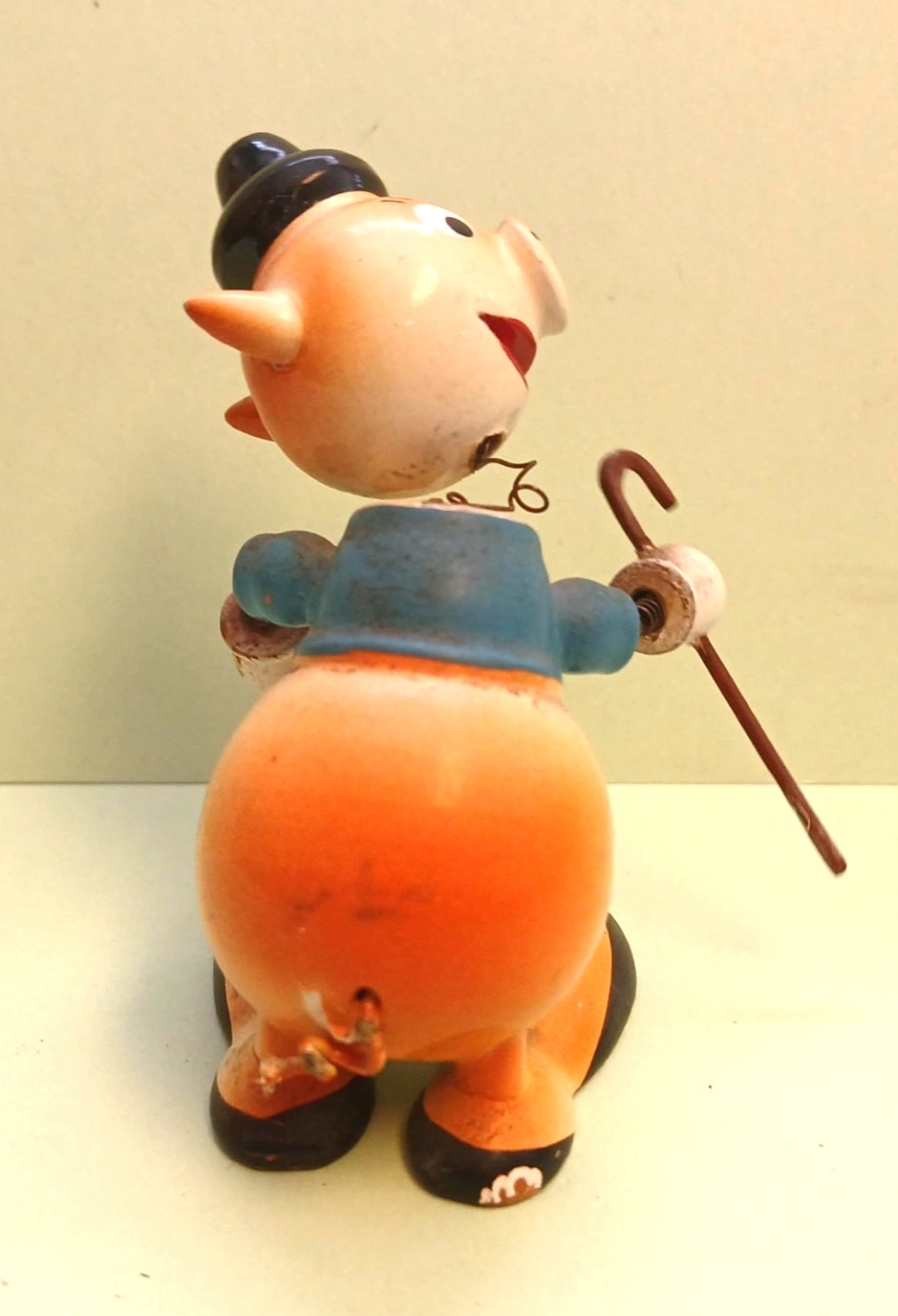 Vintage 60s Goula made in Spain Figurine Pig with cane