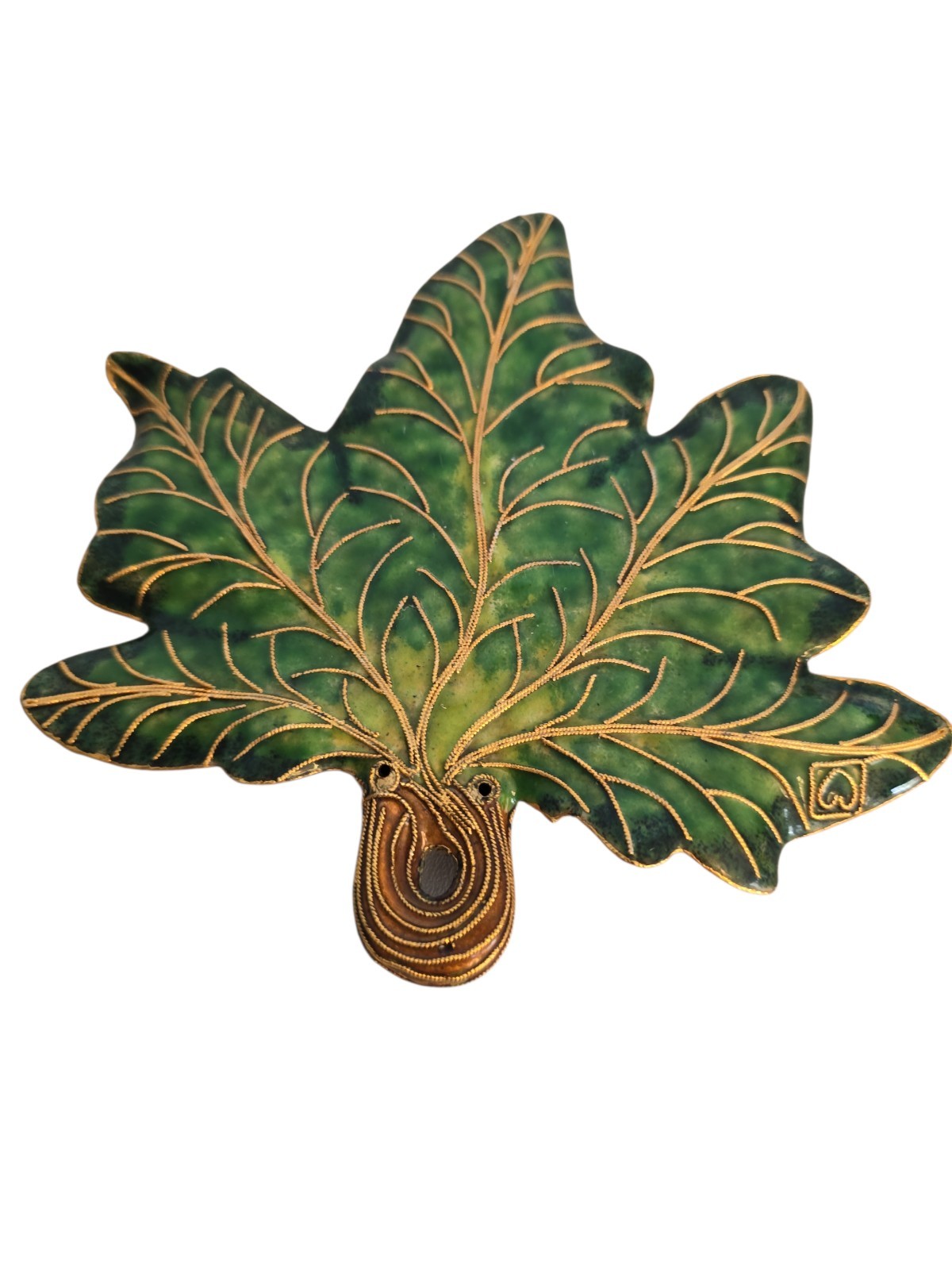 Cloisonne Enamel Leaf with Butterfly Figurine Decoration